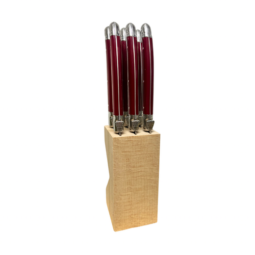 Laguiole Laguiole Steak Knife Set in Block Cherry Red