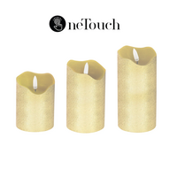 One Touch LED Pillar Candles Gold Set of 3