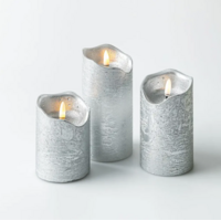 One Touch LED Pillar Candles Silver Set of 3
