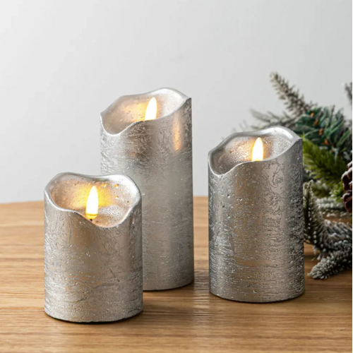 Harman One Touch LED Pillar Candles Silver Set of 3 Harman One Touch LED Pillar Candles Silver Set of 3