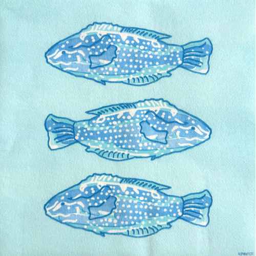 Napkin Dinner Paviot Poission De Lumiere Bleu