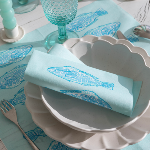 Napkin Dinner Paviot Poission De Lumiere Bleu