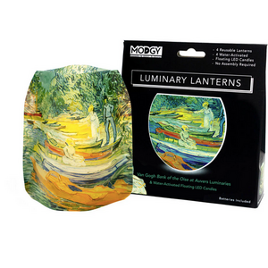 MODGY Luminary Lantern Van Gogh Bank of the Oise & Water Activated LED Candles 4 Each