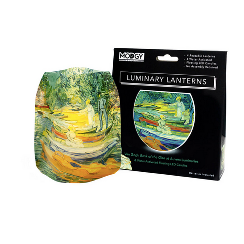 MODGY Luminary Lantern Van Gogh Bank of the Oise & Water Activated LED Candles 4 Each