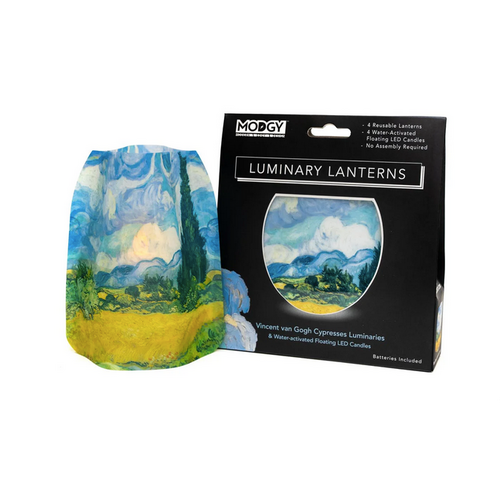 MODGY Luminary Lantern Van Gogh Cypresses Wheat Field & Water Activated LED Candles 4 Each