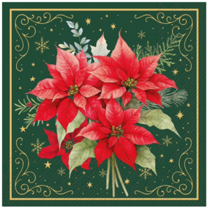 IHR Napkin Cocktail Paper Christmas Flowers Green IHR Napkin Cocktail Paper Christmas Flowers Green