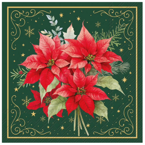 IHR Napkin Cocktail Paper Christmas Flowers Green
