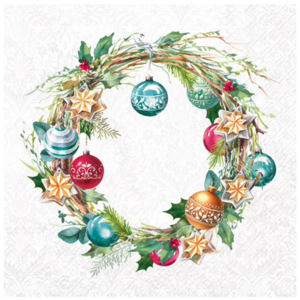 IHR Napkin Cocktail Paper Christmas Wreath Light Grey IHR Napkin Cocktail Paper Christmas Wreath Light Grey