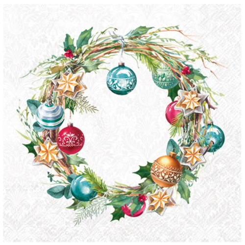 IHR Napkin Cocktail Paper Christmas Wreath Light Grey