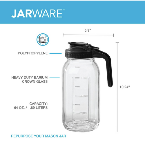 Jarware Mason Jar Glass Pitcher 64 Oz Jarware Mason Jar Glass Pitcher 64 Oz