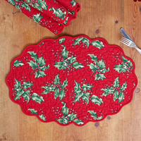 Placemat Quilted Holly Red