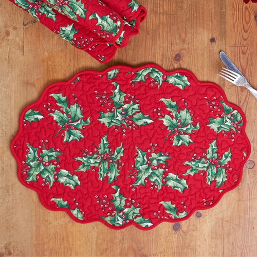 April Cornell Placemat Quilted Holly Red April Cornell Placemat Quilted Holly Red