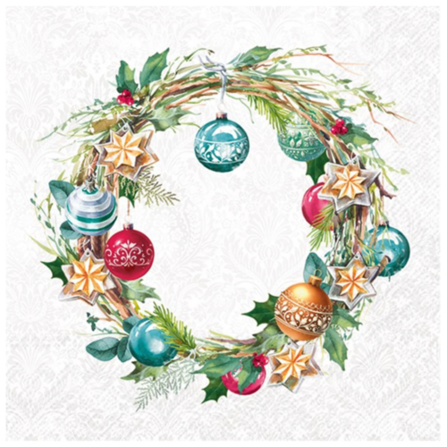IHR Napkin Lunch Paper Christmas Wreath Light Grey