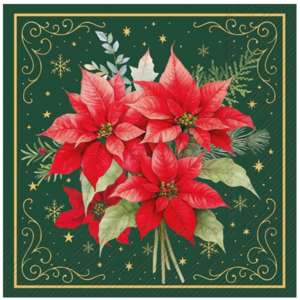 IHR Napkin Lunch Paper Christmas Flowers Green