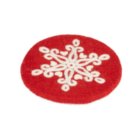 Felt Coaster Red with Snowflake