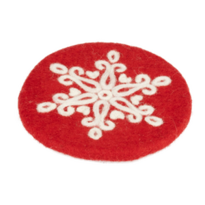 Option2 Felt Coaster Red with Snowflake
