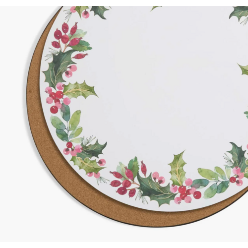 Pimpernel Placemats Round Christmas Holly Set of 4