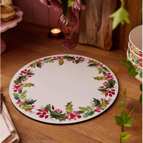 Pimpernel Placemats Round Christmas Holly Set of 4