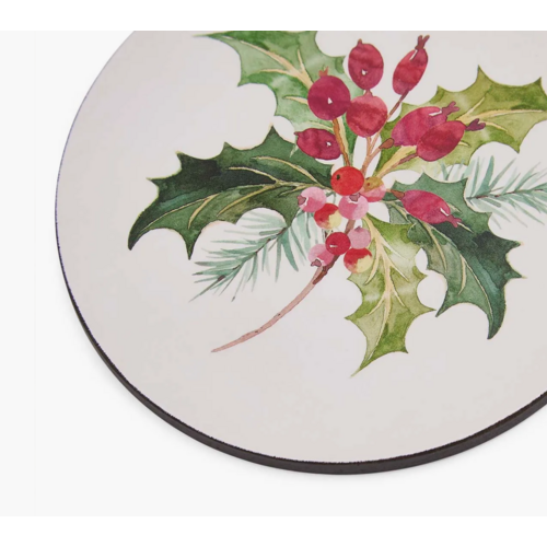 Pimpernel Coasters Round Christmas Holly Set of 4