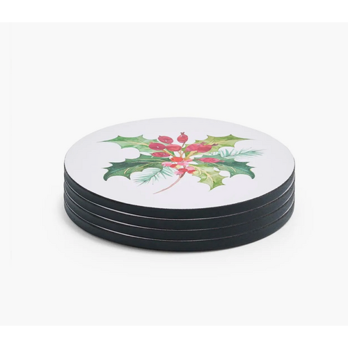 Pimpernel Coasters Round Christmas Holly Set of 4