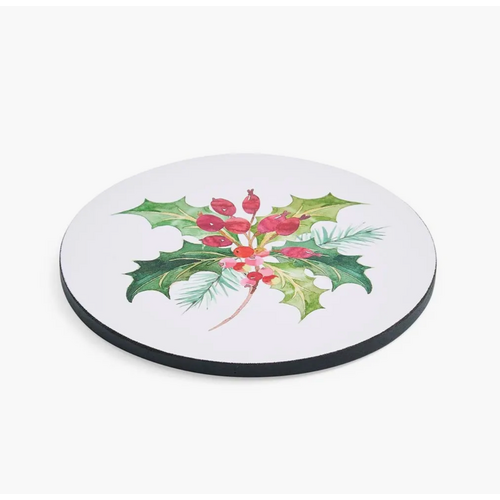Pimpernel Coasters Round Christmas Holly Set of 4