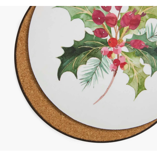 Pimpernel Coasters Round Christmas Holly Set of 4