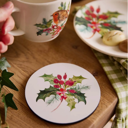 Pimpernel Coasters Round Christmas Holly Set of 4