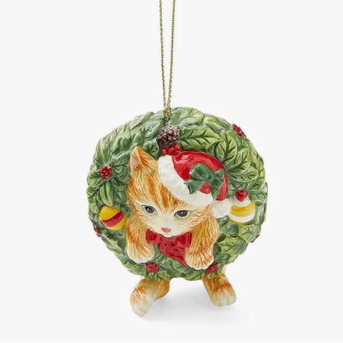 Spode Christmas Tree Kitten in Wreath Ornament Spode Christmas Tree Kitten in Wreath Ornament