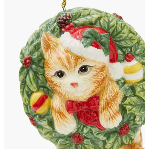 Spode Christmas Tree Kitten in Wreath Ornament Spode Christmas Tree Kitten in Wreath Ornament