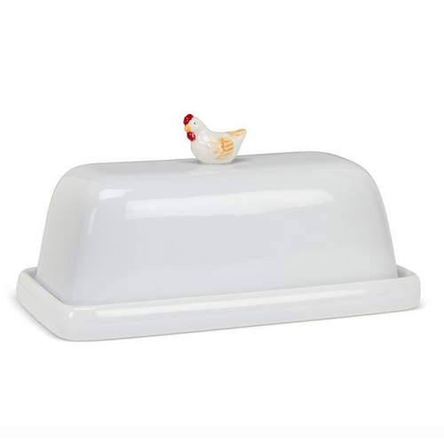 Abbott Butter Dish Rectangle White with Hen