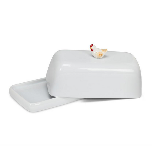 Abbott Butter Dish Rectangle White with Hen