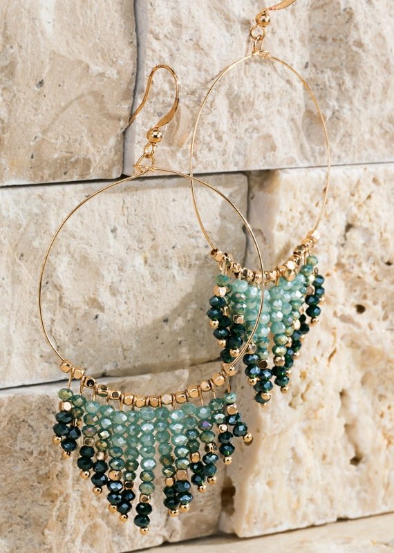 URBANISTA HOOP BEAD TASSLE EARRINGS - TEAL