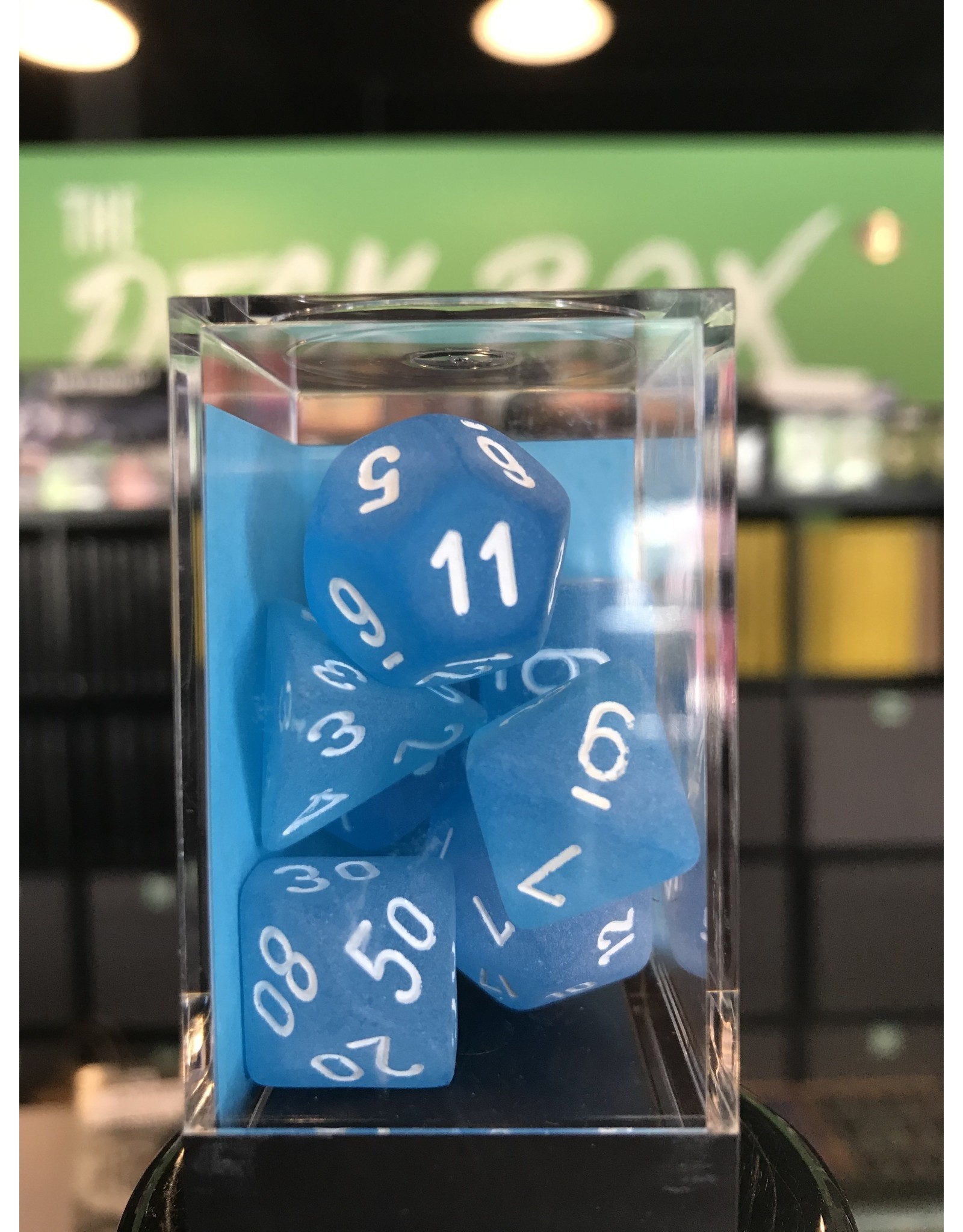 7- Dice Set FROSTED 7-DIE SET CARIBBEAN BLUE/WHITE