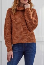 Tribal T-NECK SWEATER W/ CABLE DTL -MOCHA