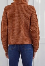 Tribal T-NECK SWEATER W/ CABLE DTL -MOCHA