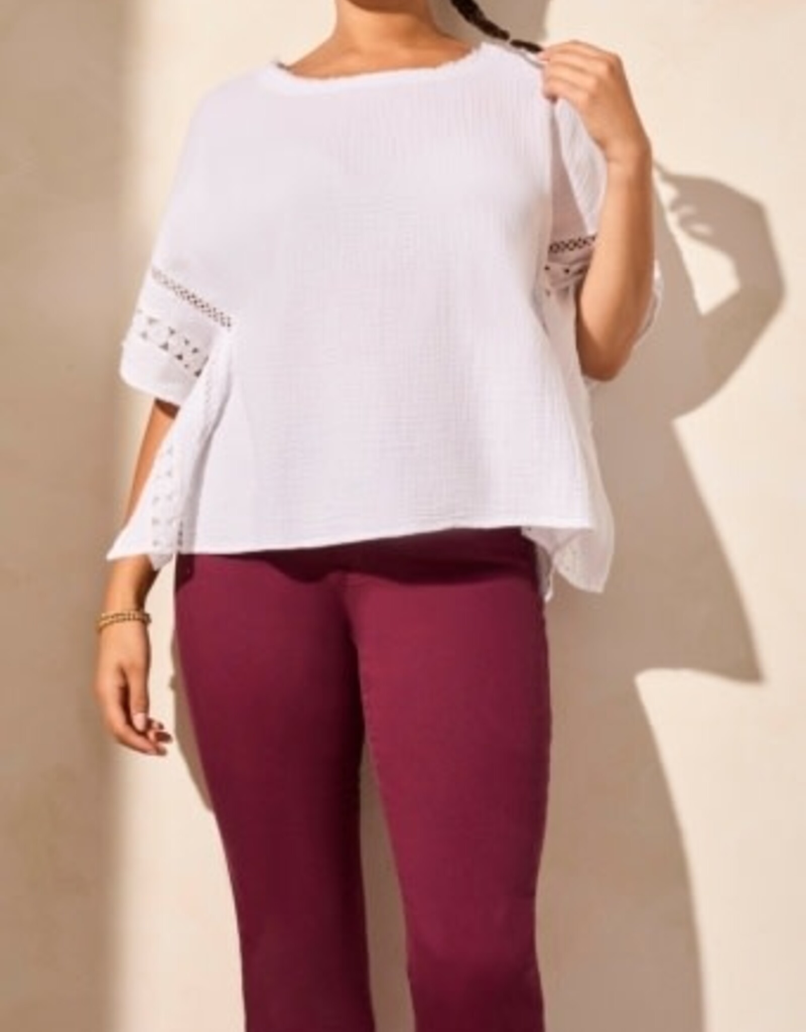 Tribal KAFTAN BLOUSE W/ FANCY TRIMS-WHITE