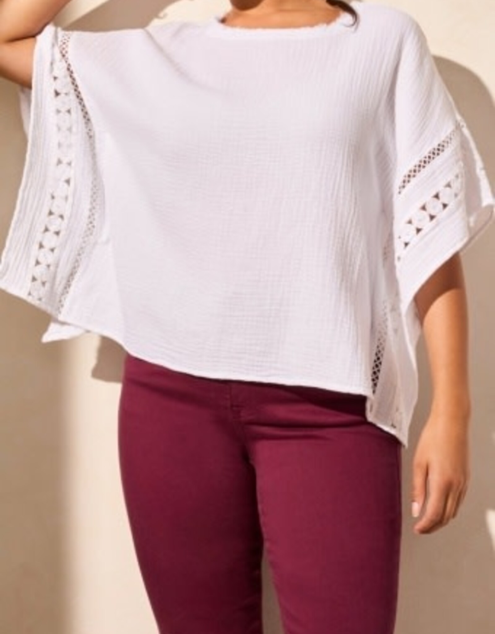 Tribal KAFTAN BLOUSE W/ FANCY TRIMS-WHITE