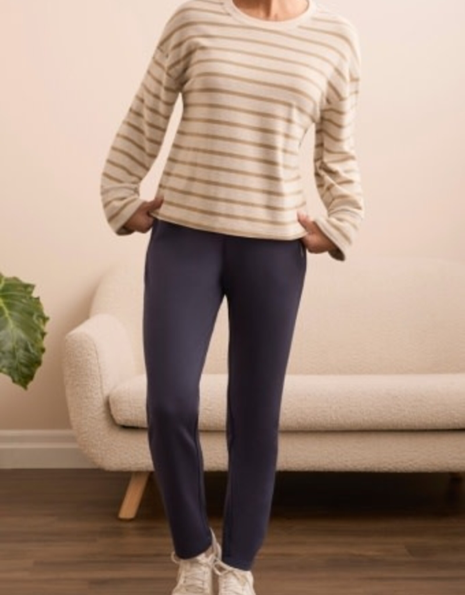 Tribal TECHNO LUX - SCUBA KNIT CONTRAST TRIM PULL-ON ANKLE PANTS-SAPPHIRE
