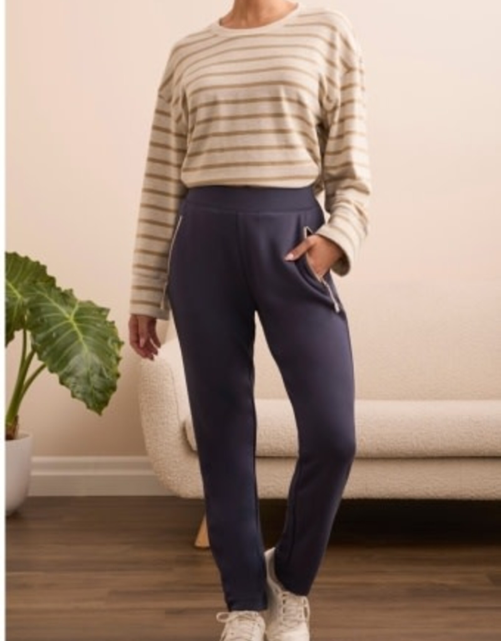 Tribal TECHNO LUX - SCUBA KNIT CONTRAST TRIM PULL-ON ANKLE PANTS-SAPPHIRE
