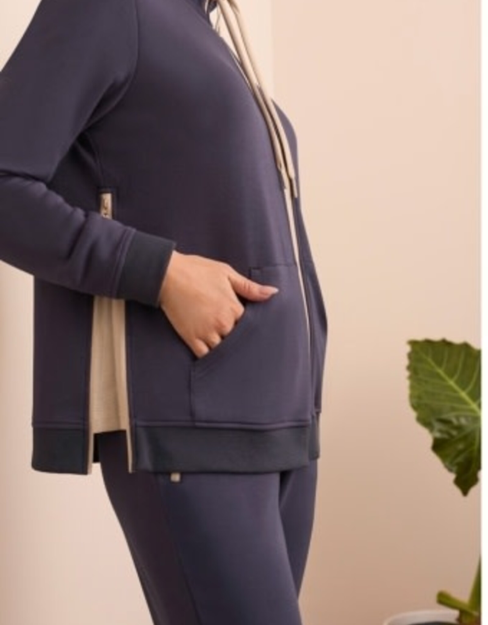 Tribal TECHNO LUX - SCUBA KNIT TEXTURED MOCK NECK CARDIGAN-SAPPHIRE
