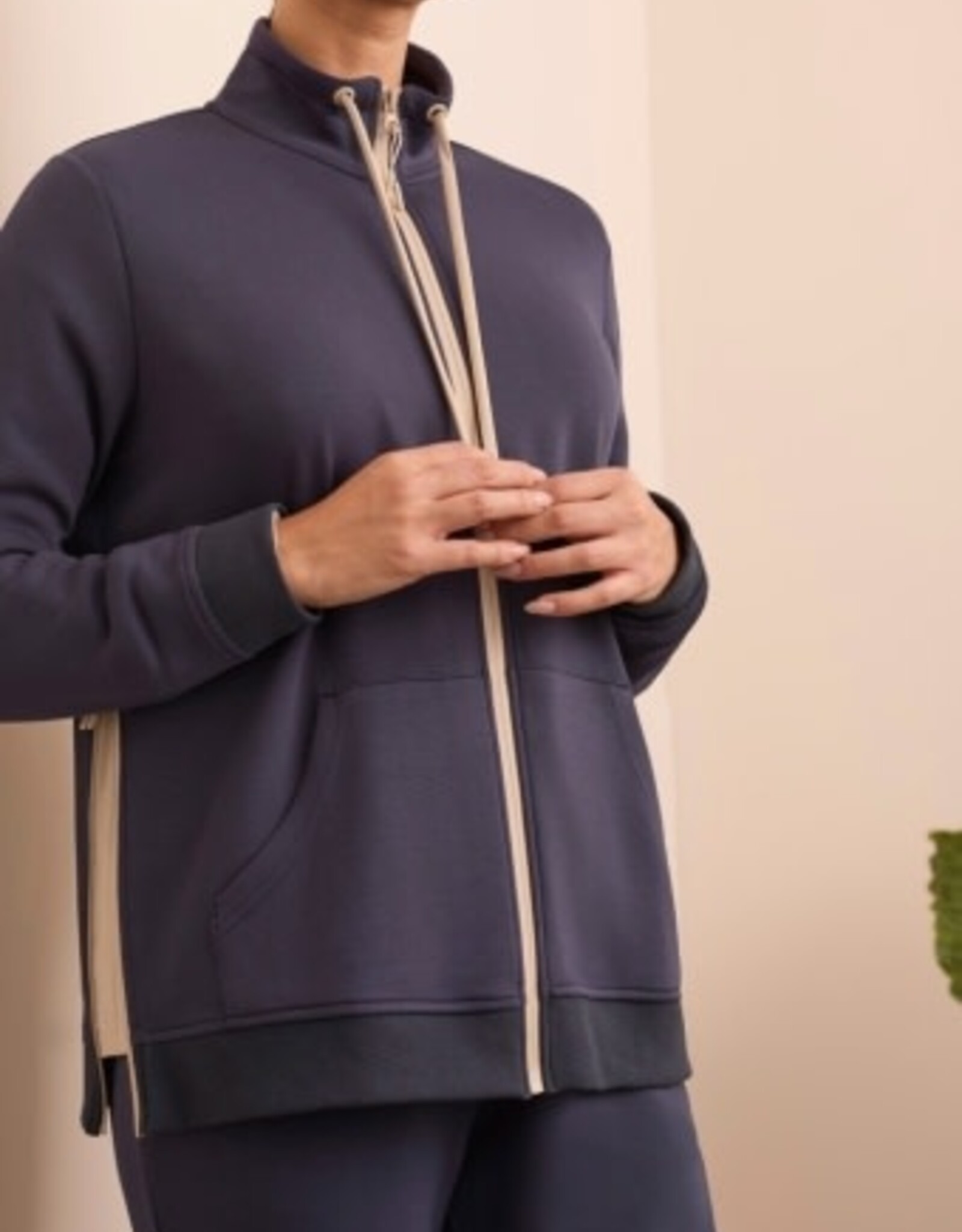Tribal TECHNO LUX - SCUBA KNIT TEXTURED MOCK NECK CARDIGAN-SAPPHIRE