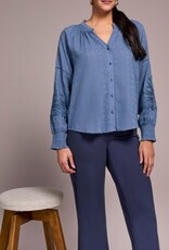 Tribal L/S BLOUSE W/ APPLIQUE ON SLV-SLATEBLUE