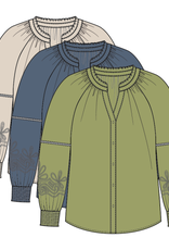 Tribal L/S BLOUSE W/ APPLIQUE ON SLV-SLATEBLUE
