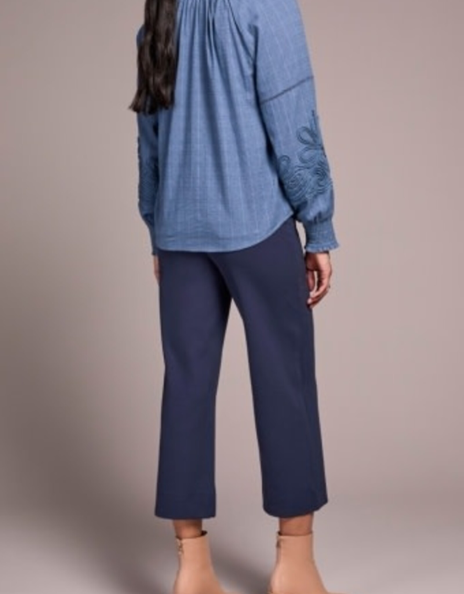 Tribal L/S BLOUSE W/ APPLIQUE ON SLV-SLATEBLUE