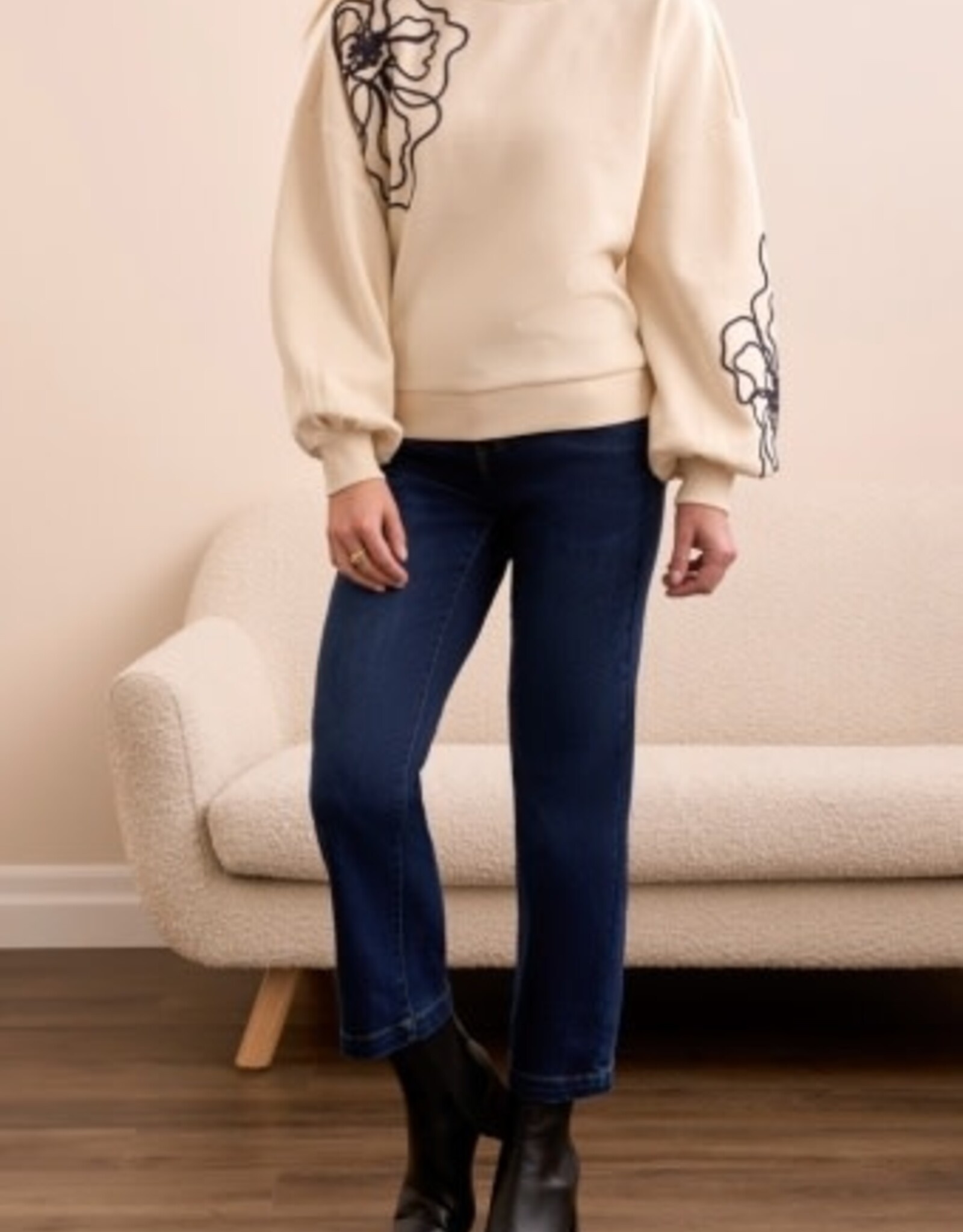 Tribal L/S CREW NECK TOP W/EMBROIDERY-MOONSTONE