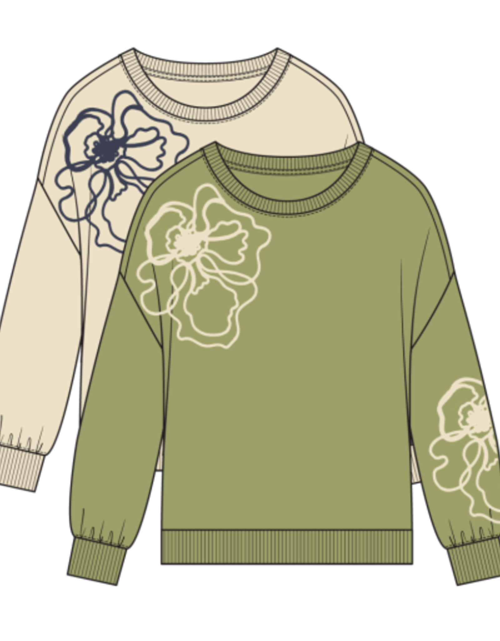 Tribal L/S CREW NECK TOP W/EMBROIDERY-MOONSTONE