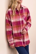 Tribal PLAID SHIRT W/ FRINGE HEM-PLUMWINE