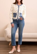 Tribal MIX MEDIA CROCHET JACKET WITH DENIM INSERTS-EGGSHELL