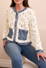 Tribal MIX MEDIA CROCHET JACKET WITH DENIM INSERTS-EGGSHELL