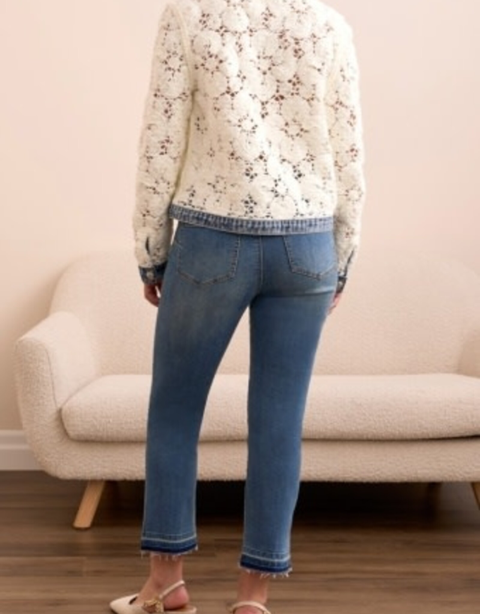 Tribal MIX MEDIA CROCHET JACKET WITH DENIM INSERTS-EGGSHELL